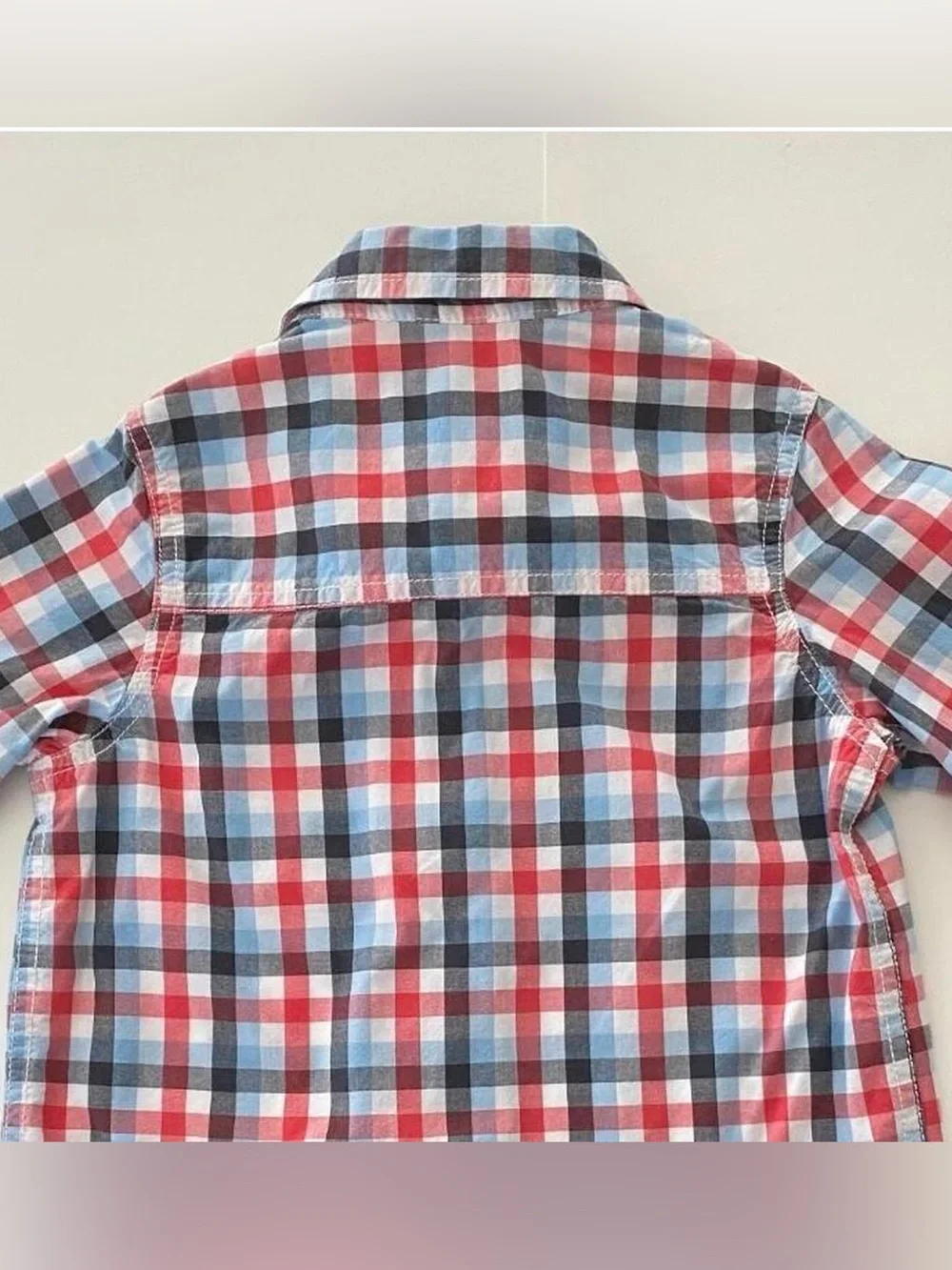 OshKosh B'gosh Red Blue White Plaid Button Down Shirt Long Sleeves Preppy Size 5